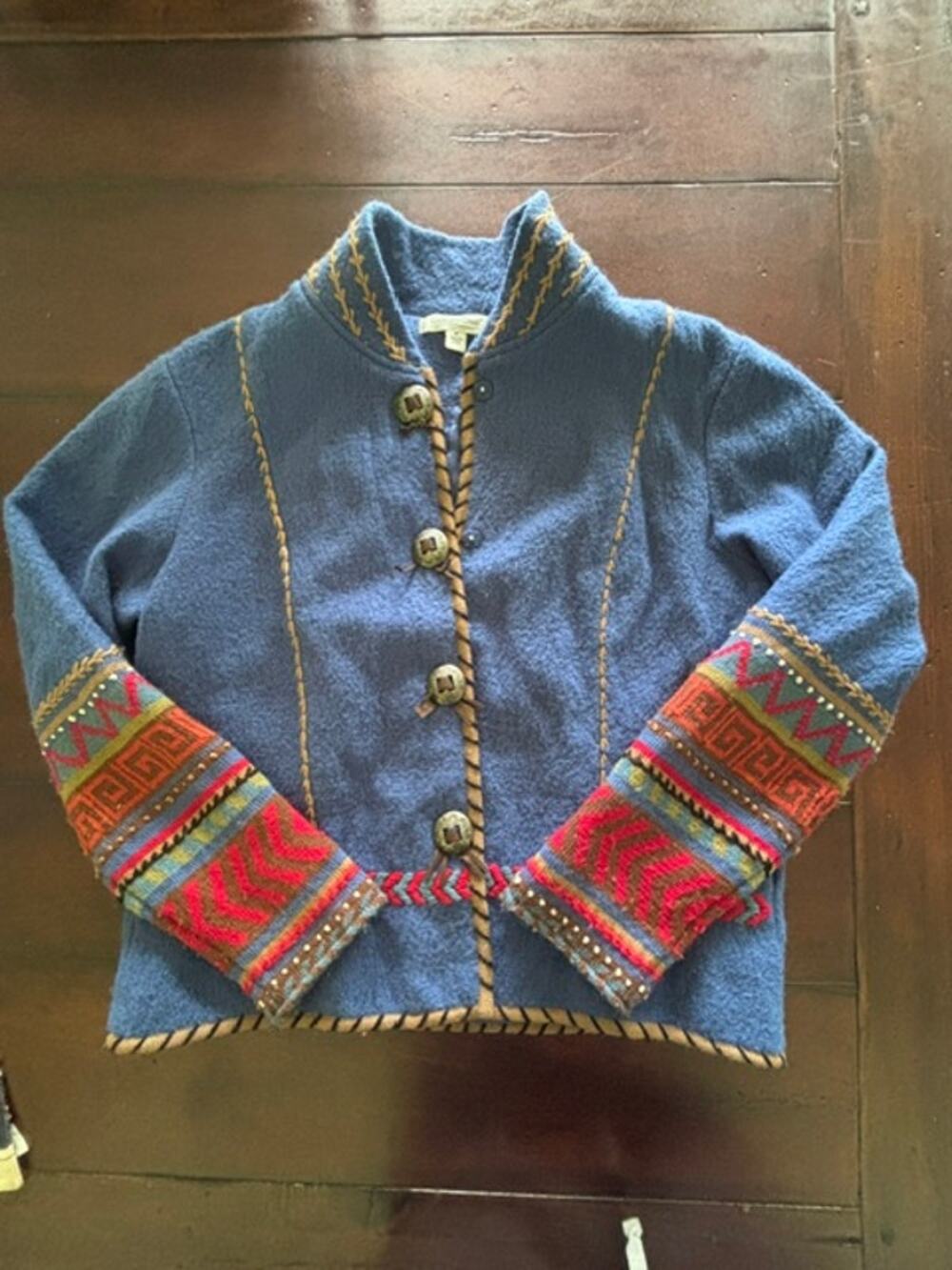 Coldwater Creek 100% Wool Southwestern Jacket Women's Medium Blue Blanket Coat
